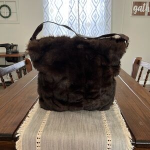 Bath and Body Works Tote Bag Purse Brown Bear Luxe Faux Fur Slouchy Style 16x16
